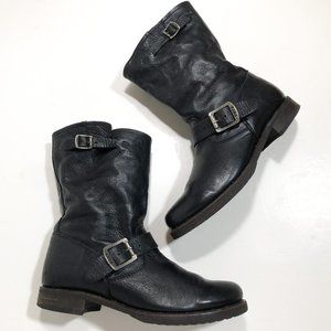 Frye Veronica Short Black Leather Engineer Moto Boots 8.5